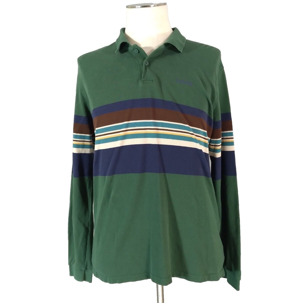 Levi's polo shirt Men's medium long sleeve green cotton retro